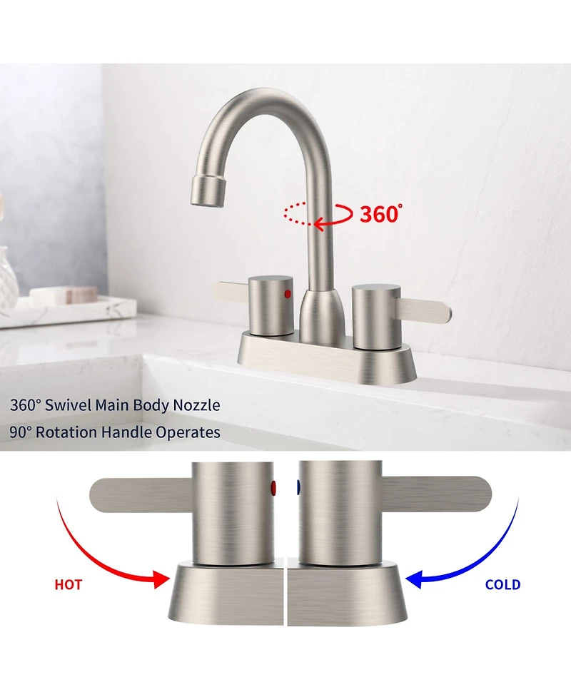 Phying 2 Handles Bathroom Sink Faucet, Brushed Nickel Centerset Rv Bathroom Faucets for 3 Hole