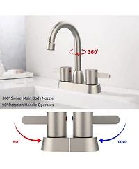 Phying 2 Handles Bathroom Sink Faucet, Brushed Nickel Centerset Rv Bathroom Faucets for 3 Hole