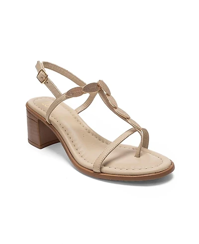 Forever & Always Shoes Women's Serona Leather Block Heel Sandal