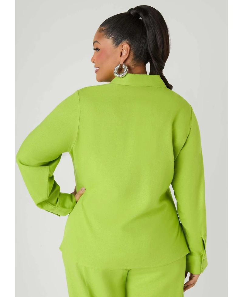 Ashley Stewart Women's Long Sleeved Linen Blend Shirt
