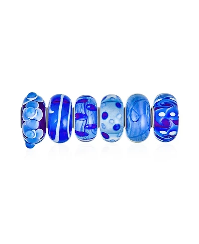 Bling Jewelry Mixed Set Floral Murano Glass Flower Charm Bead Sterling Silver Core For Bracelet