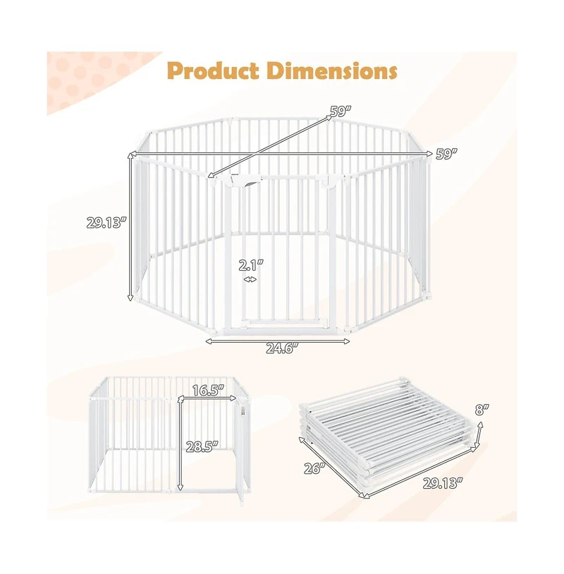 Ruie 8 Panel Extra Wide Pet Gate with Auto-Close Door and 270 Degree Hinges