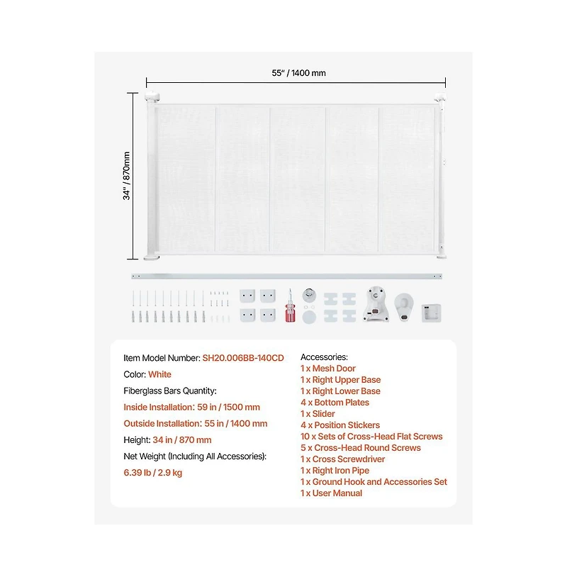 Ruie Retractable Mesh Pet Gate 34 in Tall Extends to 55 in Wide for Doorways