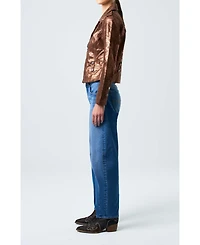 Velez Women's Royal Glass Leather Biker Jacket