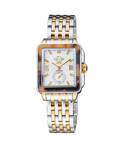GV2 by Gevril Women's Bari Tortoise Swiss Quartz Diamond Two tone Ipyg/Ss Stainless Steel Bracelet Watch