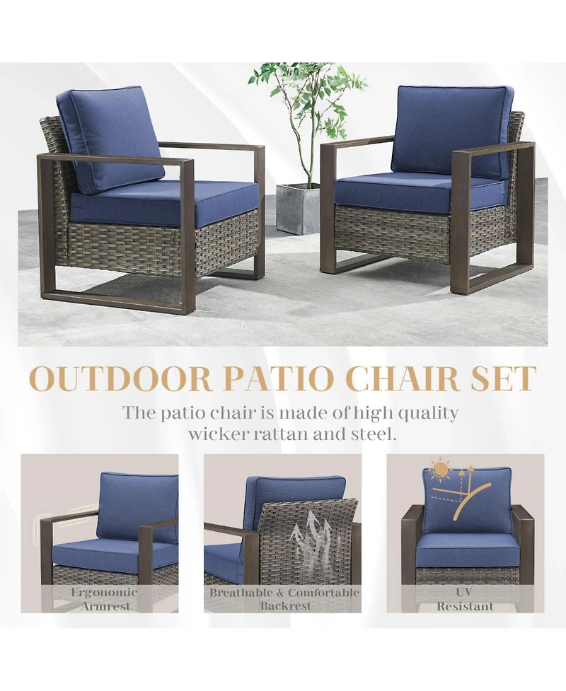 Pocassy Patio Resin Wicker Furniture Set with Fire Pit Table, Pe Rattan Swivel Patio Chairs with Propane Fire Pit Table,5PCS Patio Conversation Set