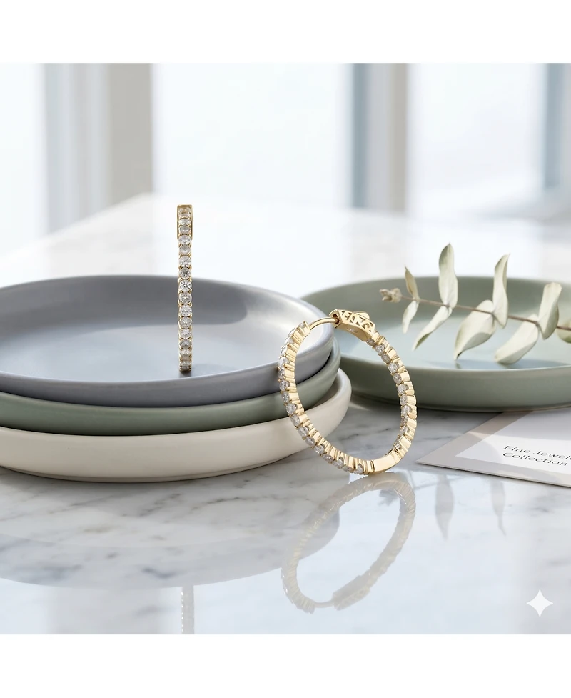 Simona Radiant Bezel-Set and Prong Inside-Outside Cz Hoop Earrings