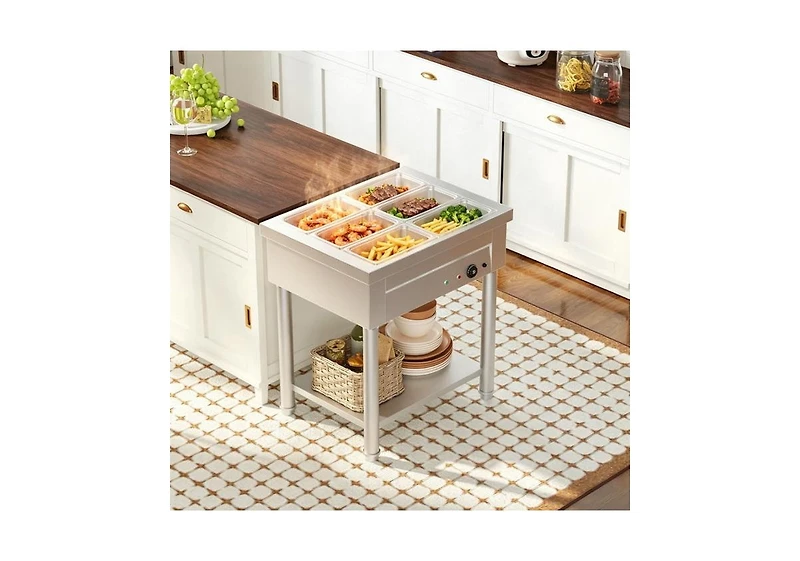 Aecojoy Commercial Food Warmer 1500W Electric Steam Table with 4x10QT Pans and Shelf