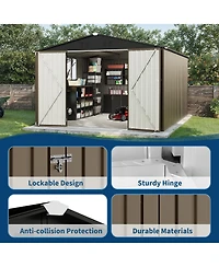 GarveeLife Outdoor Metal Storage Shed with Floor Frame Clear Window and Lockable Doors for Garden Backyard and Patio Use