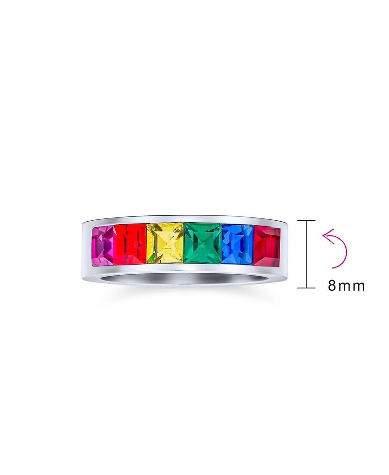 Bling Jewelry Rainbow Band Ring Cz Colorful Silver Tone Stainless Steel 8MM