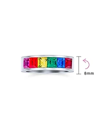 Bling Jewelry Rainbow Band Ring Cz Colorful Silver Tone Stainless Steel 8MM