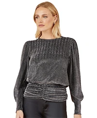 Yumi Women's Metallic Stretch Ruched Hem Top