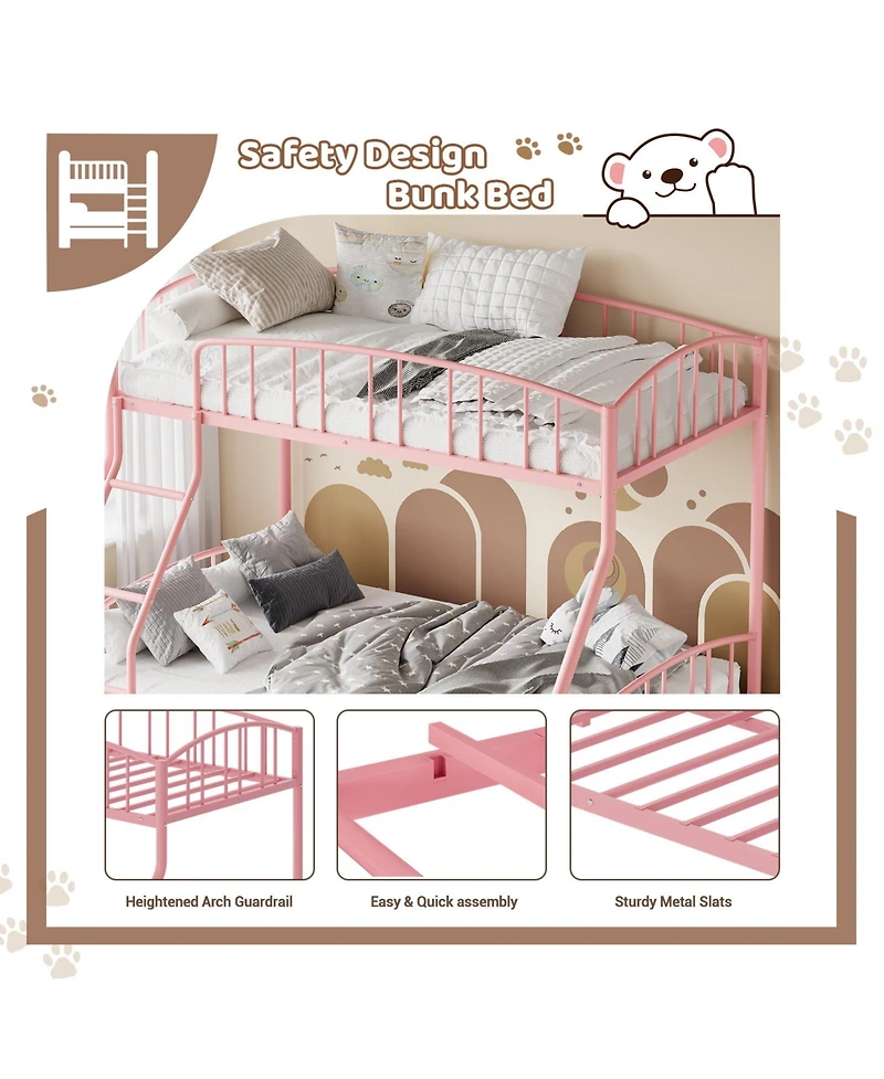 homfan Heavy Duty Twin Over Full Metal Bunk Bed - Space-Saving Steel Frame, Arched Guardrail, Sturdy Slats, Ladder, Noise-Free