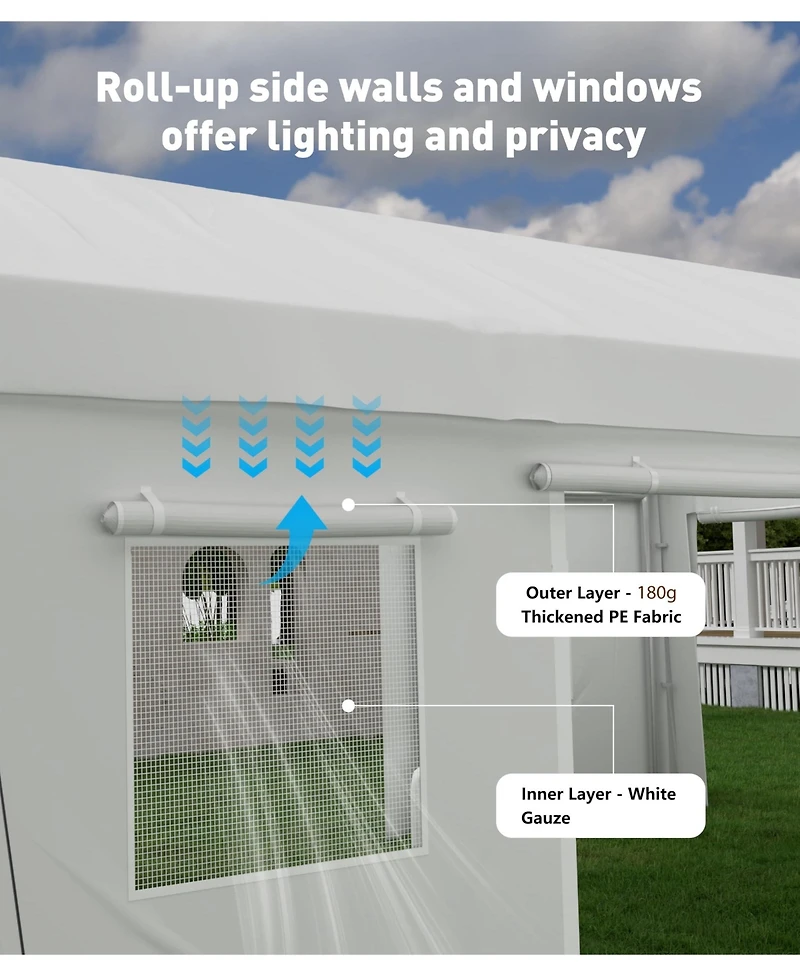 Heavy Duty Portable Carport Canopy - Waterproof Cover, Windows, Roll-Up Side Doors