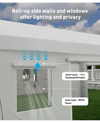 Heavy Duty Portable Carport Canopy - Waterproof Cover, Windows, Roll-Up Side Doors