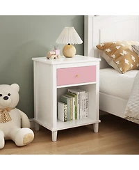 Rainsken Wooden Nightstand with Drawer and Open Storage Shelf, Modern Bedside Table, End Side Table for Bedroom Living Room
