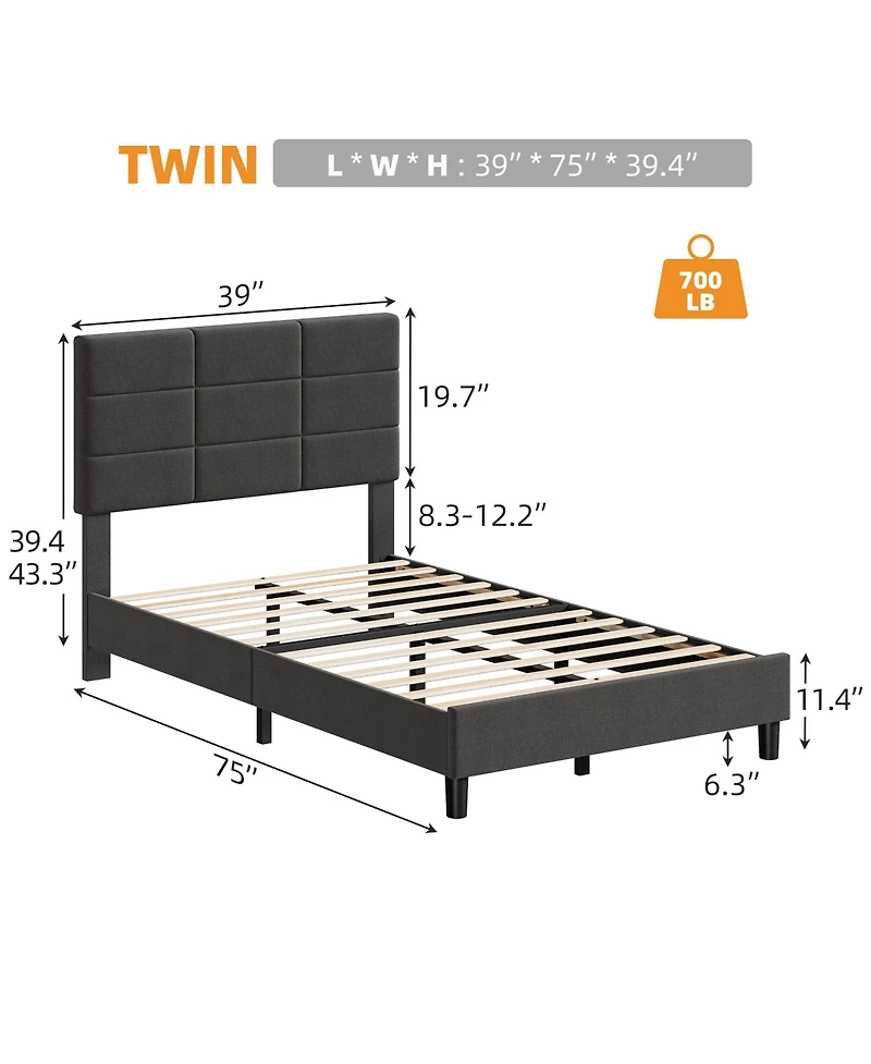 homfan Linen Upholstered Platform Bed Frame with Adjustable Headboard, Wood Slat Support, Quiet Design