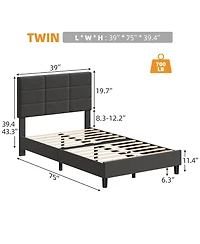 homfan Linen Upholstered Platform Bed Frame with Adjustable Headboard, Wood Slat Support, Quiet Design