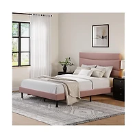 gaomon Queen Upholstered Bed Frame with Soft Pink Padded Headboard, Metal Slat Support, Noise-Free, Heavy-Duty