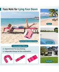 Gymax Beach Chaise Lounge Chair w/ 5-Position Adjustable Backrest & Face Hole Pillows