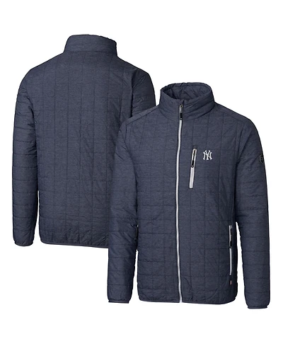 Cutter & Buck Men's Heathered Navy New York Yankees Big Tall Rainier Full-Zip Puffer Jacket