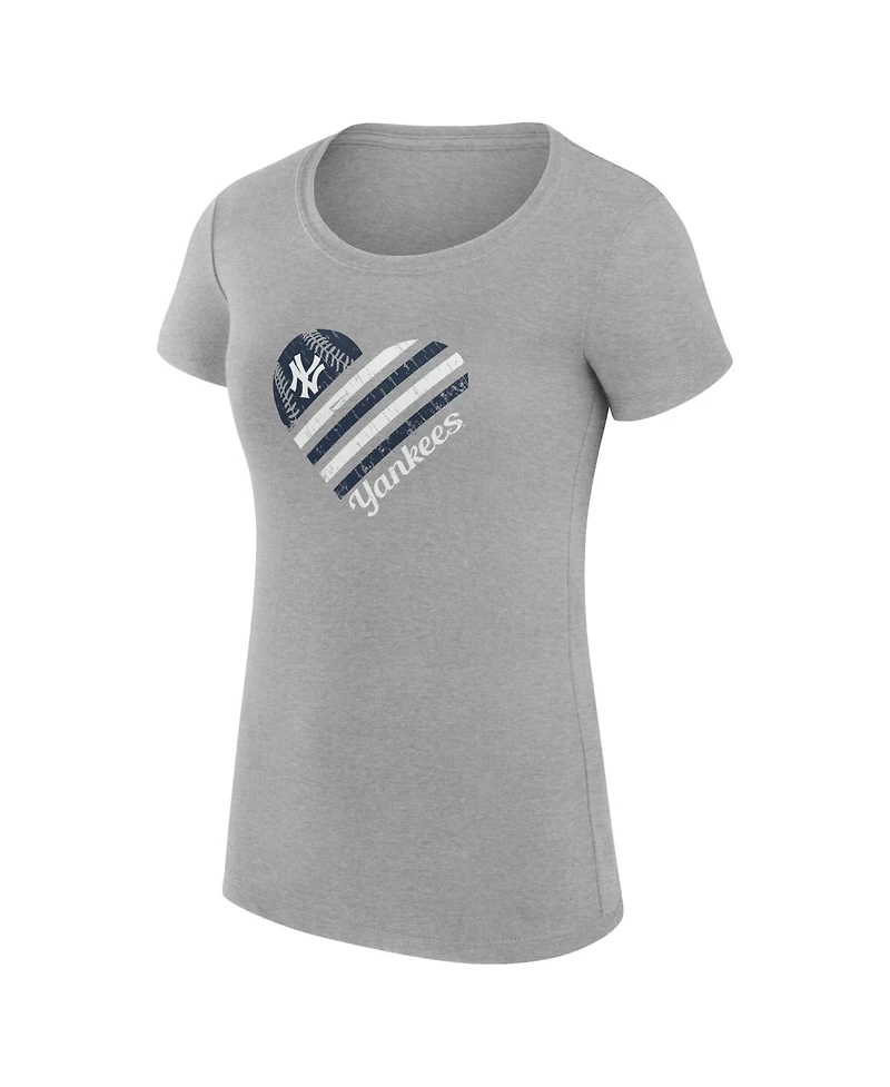 G-iii 4Her by Carl Banks Women's Heather Gray New York Yankees Super-Slim Fit Lightweight Heart Graphic T-Shirt