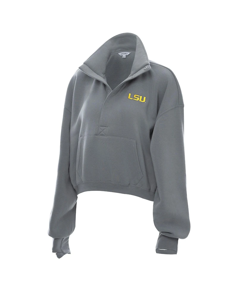 ZooZatz Women's Gray Lsu Tigers Cropped Powerhouse Half-Snap Sweatshirt