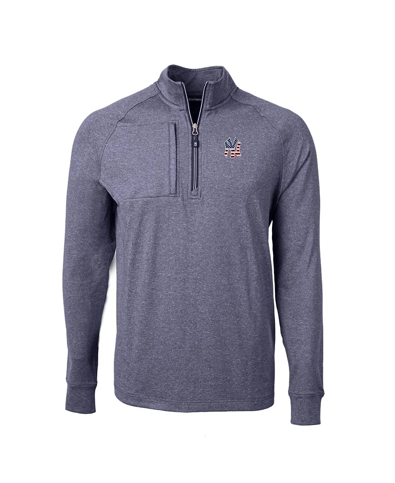 Cutter & Buck Men's Heather Navy New York Yankees Americana Logo Big & Tall Adapt Eco Knit Stretch Quarter-Zip Pullover Sweatshirt