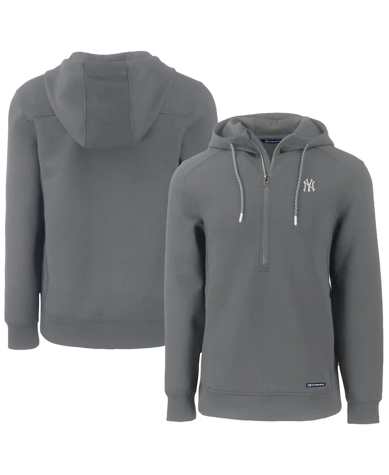 Cutter & Buck Men's Gray New York Yankees Roam Eco Half-Zip Pullover Hoodie