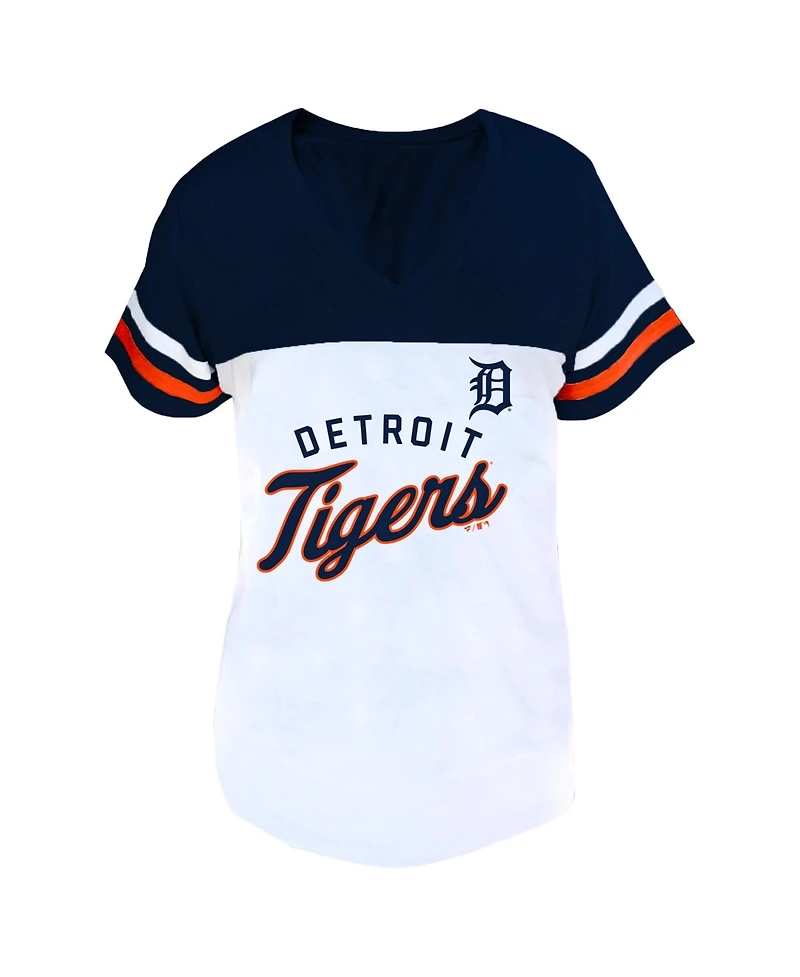 Fanatics Women's Profile White/Navy Detroit Tigers Plus Two-Stripe V-Neck T-Shirt