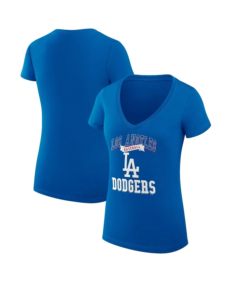 G-iii 4Her by Carl Banks Women's Royal Los Angeles Dodgers Super-Slim Fit Lightweight Team Logo Graphic V-Neck T-Shirt