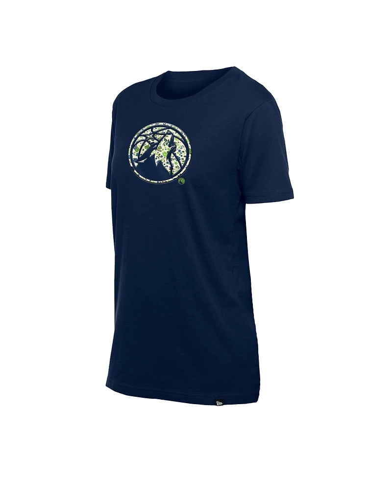 New Era Women's Navy Minnesota Timberwolves Glam Game Flower T-Shirt