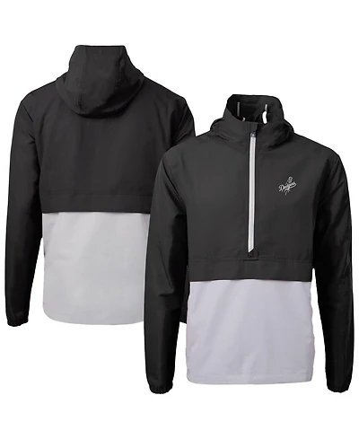 Cutter & Buck Men's Black/Gray Los Angeles Dodgers Charter Eco Anorak Half-Zip Hoodie Jacket