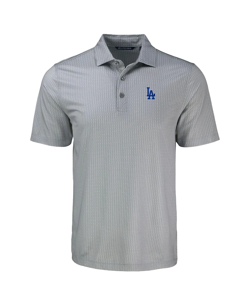 Cutter & Buck Men's Gray Los Angeles Dodgers Pike Eco Shadow Check Print Polo Shirt