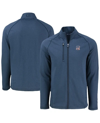 Cutter & Buck Men's Heather Navy New York Yankees Peshastin Eco Fleece Raglan Full-Zip Jacket