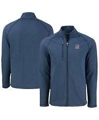Cutter & Buck Men's Heather Navy New York Yankees Peshastin Eco Fleece Raglan Full-Zip Jacket