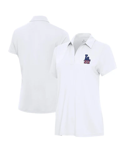 Antigua Women's White Los Angeles Dodgers Independence Day Patriotic Logo Era Polo