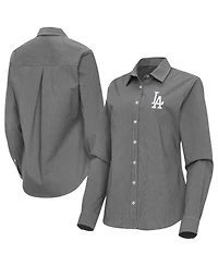 Antigua Women's Black Los Angeles Dodgers Porter Woven Long Sleeve Button-Up Shirt