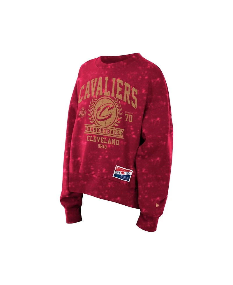 New Era Women's Wine Cleveland Cavaliers Throwback Collection Mineral Wash Crewneck Sweatshirt