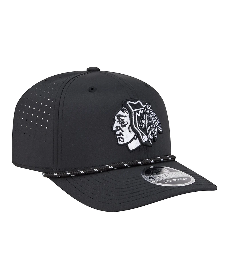 New Era Men's Black Chicago Blackhawks Sport Vented 9SEVENTY Rope Adjustable Hat