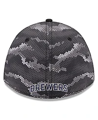New Era Men's Black Milwaukee Brewers Camo 39THIRTY A-Frame Flex Hat
