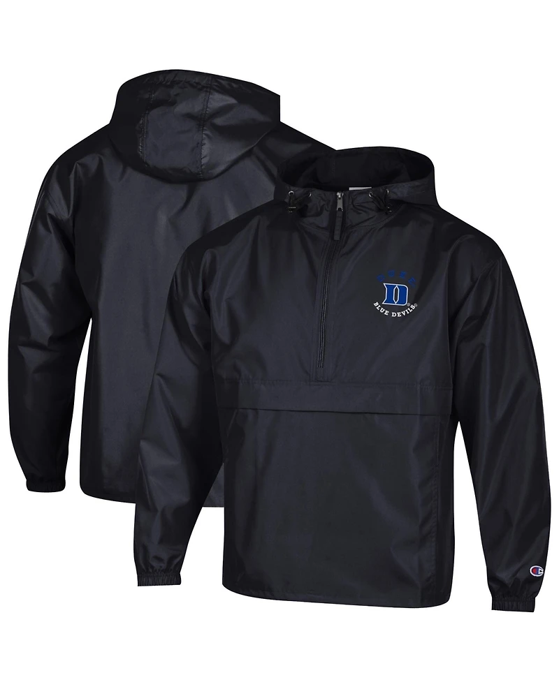 Champion Men's Black Duke Blue Devils Packable Hooded Windbreaker Half-Zip Jacket