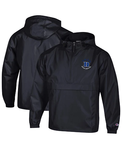 Champion Men's Black Duke Blue Devils Packable Hooded Windbreaker Half-Zip Jacket