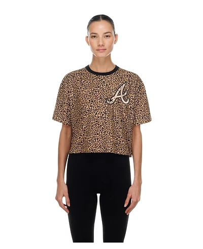 New Era Women's Brown Atlanta Braves Leopard Boxy Cropped T-Shirt