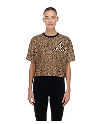 New Era Women's Brown Atlanta Braves Leopard Boxy Cropped T-Shirt