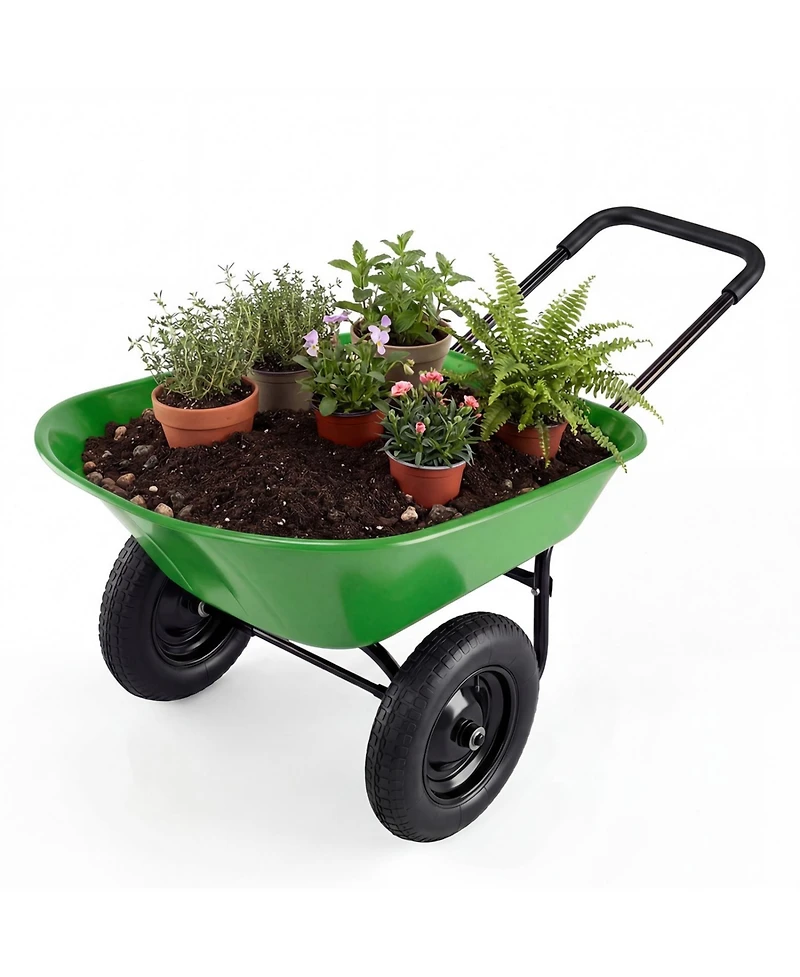 2-Tire Wheelbarrow Garden Cart Heavy-Duty Utility Dolly for Landscaping & Yard Work