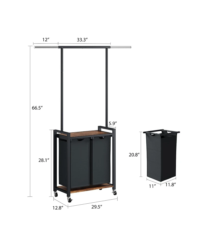homfan Rolling Bathroom Storage Cabinet, 30 Inch Metal Laundry Organizer with Hanging Rod and Lockable Wheels for Bathroom