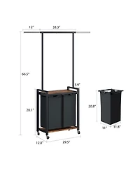 homfan Rolling Bathroom Storage Cabinet, 30 Inch Metal Laundry Organizer with Hanging Rod and Lockable Wheels for Bathroom
