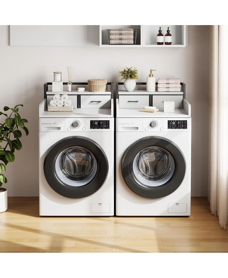 homfan Laundry Countertop, 54 Inch Wood Washer Dryer Topper with 2 Tier Shelf for Laundry Room