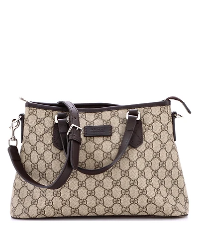 Pre-Owned Gucci Small Convertible Zip Tote Gg Coated Canvas with Leather